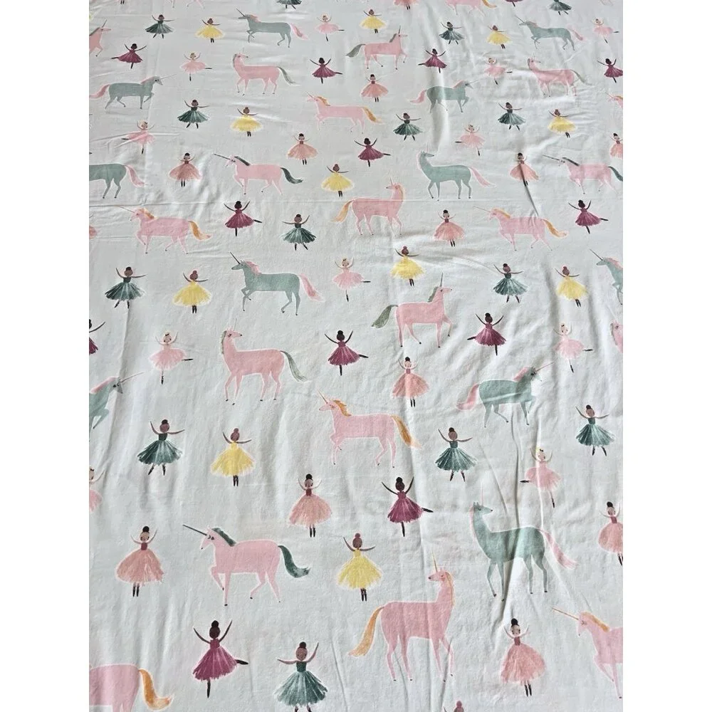 Pottery Barn Kids Pastel Unicorns & Ballerinas Duvet Cover - Pink, Mint, Gold